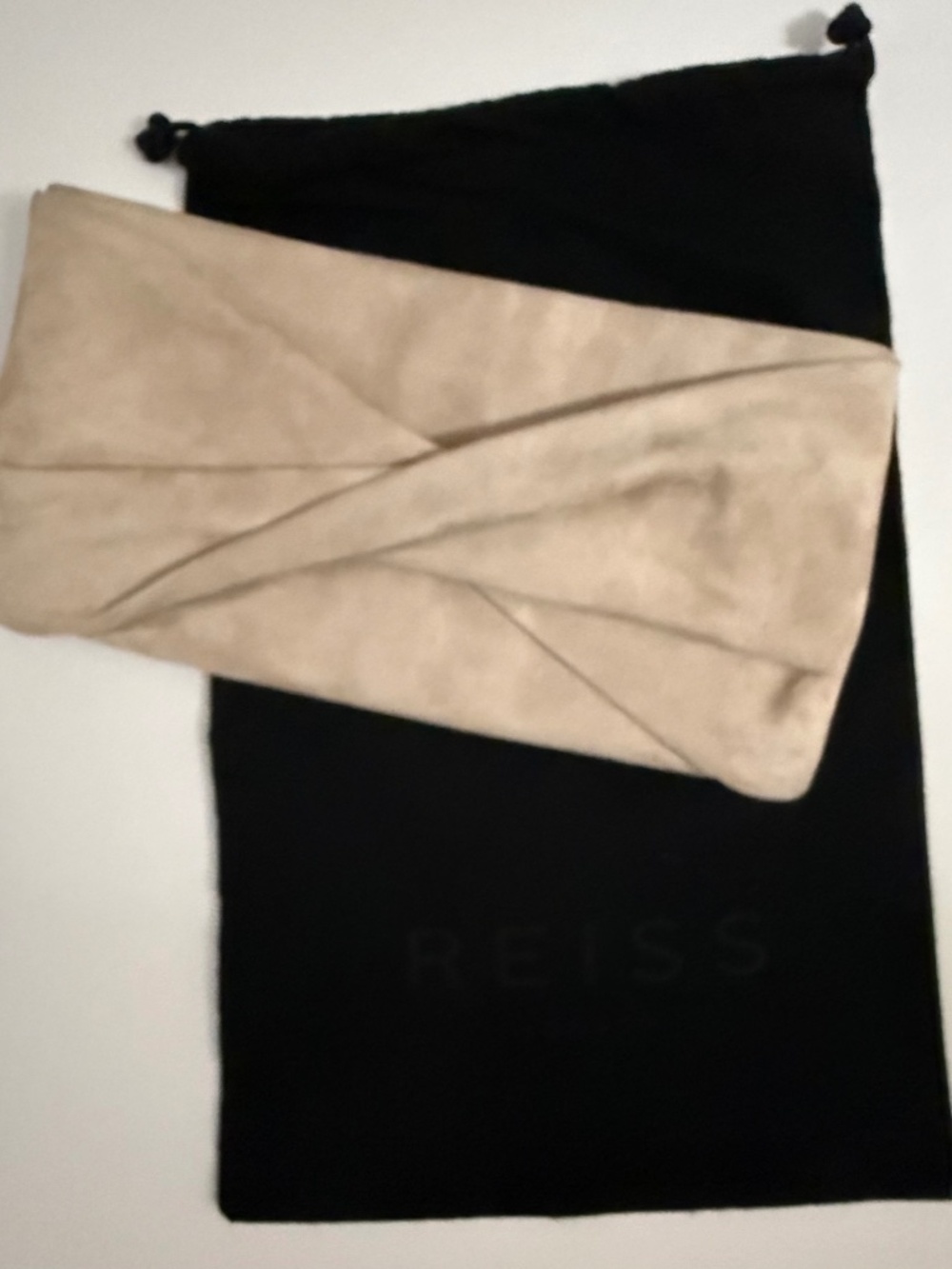 Reiss Suede Cream Clutch w/chain strap